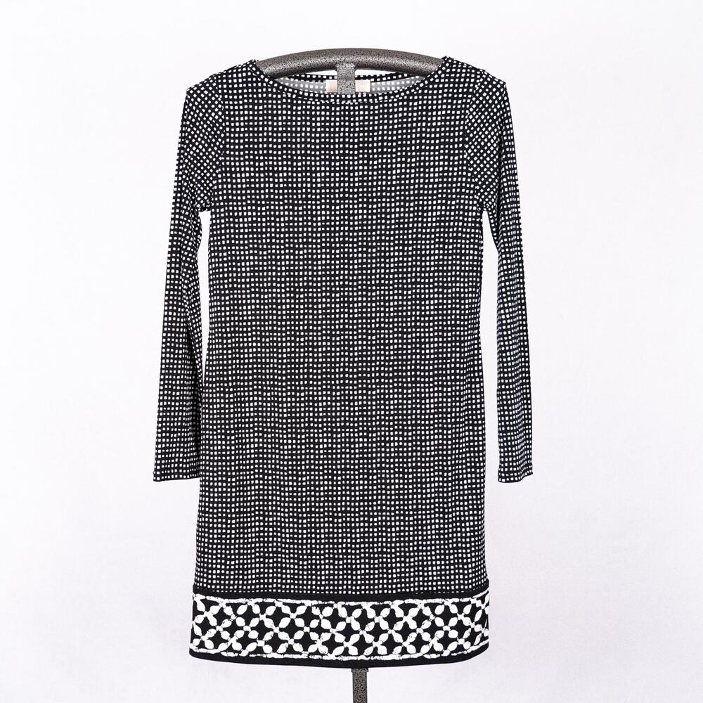 MICHAEL Kors Women's Stretch Knit Shift Dress SZ MEDIUM Capsule Check Career B&W - Picture 1 of 4